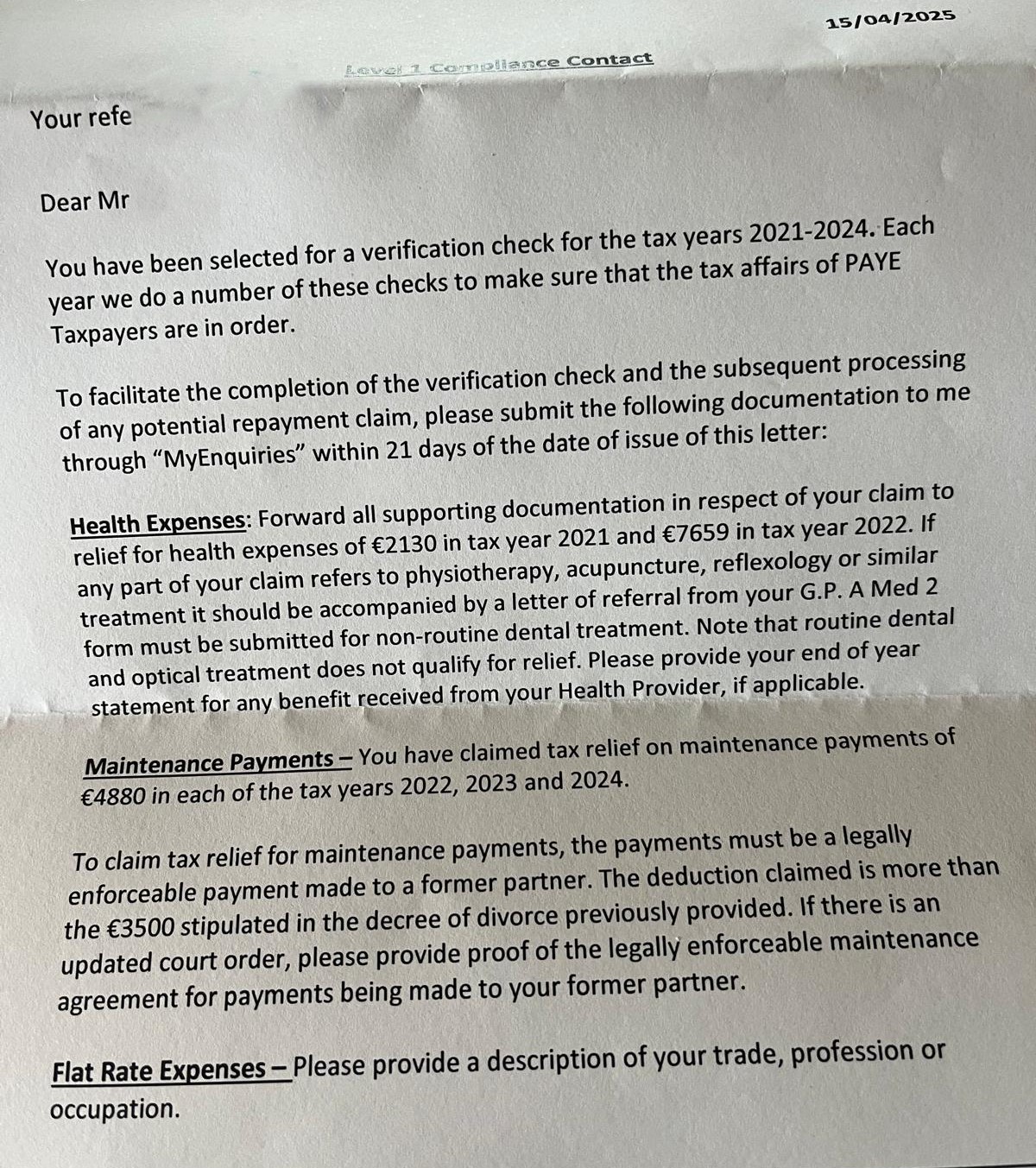 Revenue letter to review your taxes