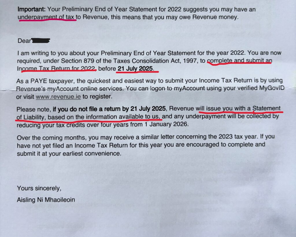 Tax letter from Revenue